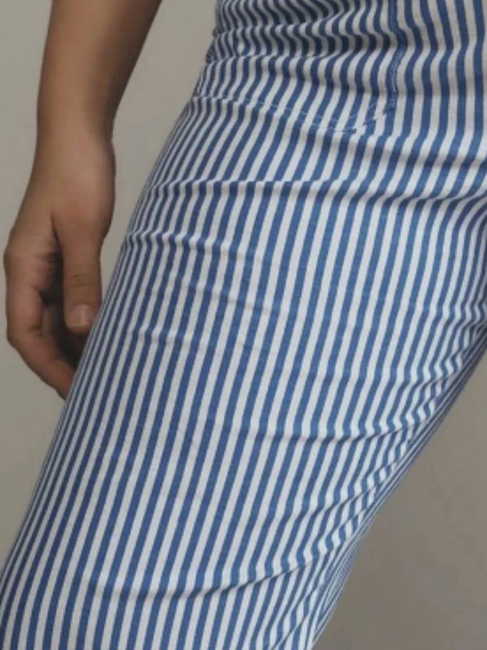 Anthropologie Maeve Colette Striped Linen Wide Leg Crop Pants Blue/White 32P - Picture 6 of 8